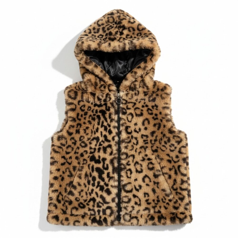Urban Republic Girls' Faux Fur Leopard Print Vest (M)